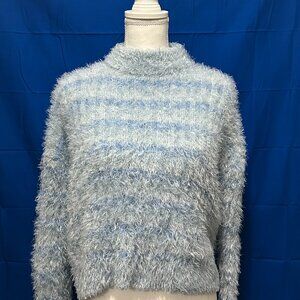 Candie's blue striped crop fuzzy sweater, size large
